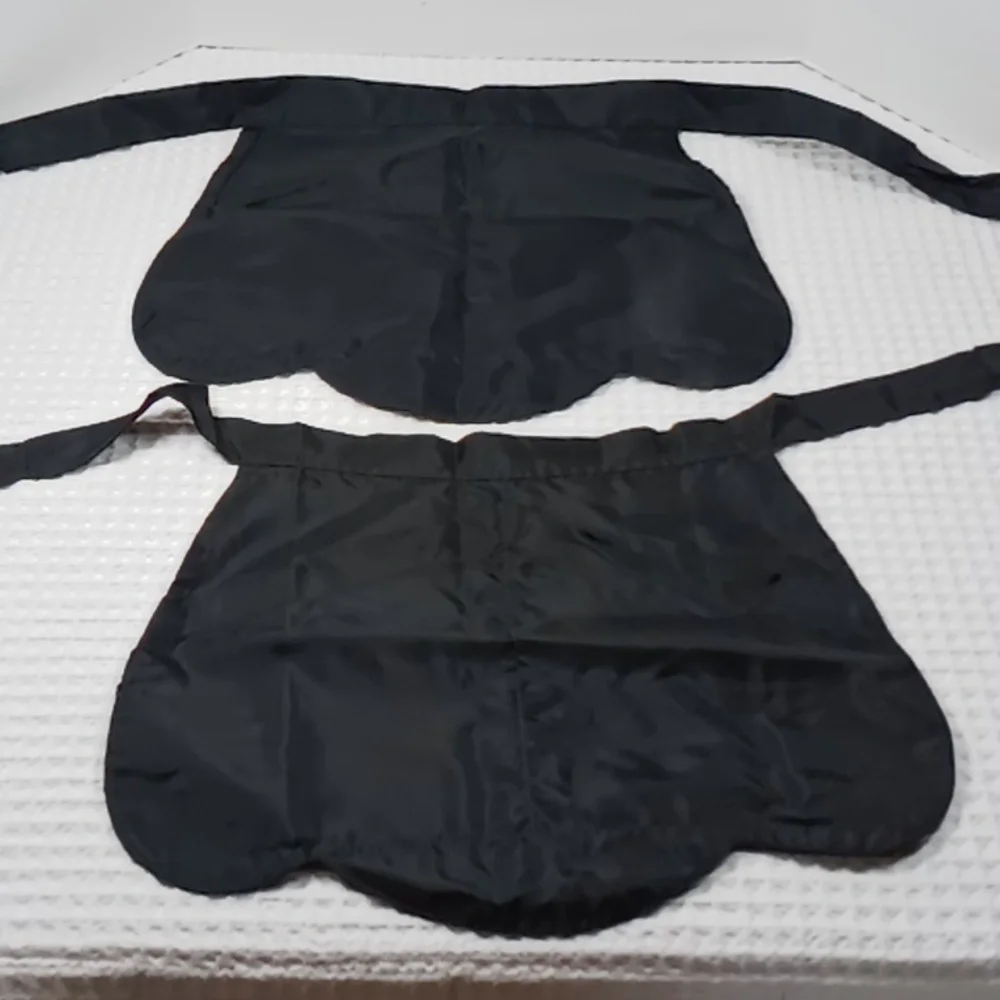 NWOT Vintage Black Nylon Reversible Waitress/Server Aprons Set of 2 Big Bow